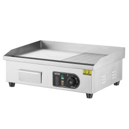 Commercial Electric Griddle, 1600W Countertop Half-Flat Top Grill, 122-572 F Adjustable Temp