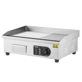 Commercial Electric Griddle, 1600W Countertop Half-Flat Top Grill, 122-572 F Adjustable Temp