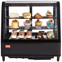 Refrigerated Display Case, 3.5 Cu.Ft./100L, 2-Tier, Countertop Pastry Display Case Commercial Display Refrigerator with LED Lighting, TURBO Cooli