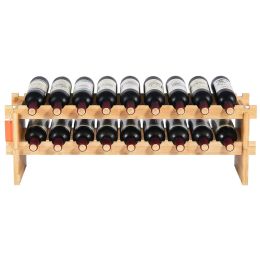 18 Bottle Stackable Modular Wine Rack, 2-Tier Solid Bamboo Wood Storage Racks, Floor Freestanding Wines Holder Display Shelf