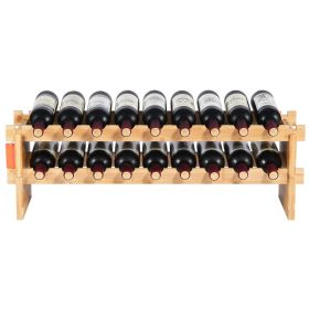 18 Bottle Stackable Modular Wine Rack, 2-Tier Solid Bamboo Wood Storage Racks, Floor Freestanding Wines Holder Display Shelf