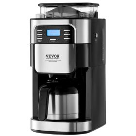 Coffee Maker with Grinder, 8 Cup Coffee Machine, Grind and Brew Coffee Maker with 3 Brew Strength Control, 24-Hour Timer for Auto Brew