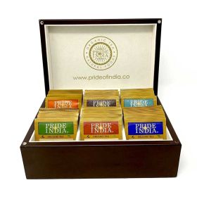 Pride Of India - Organic Classic Tea Chest - 72 Tea Bags Assorted;  Hand packed;  Perfect for Gifts & Holidays;  Caffeinated + Decaf Black;  Gree