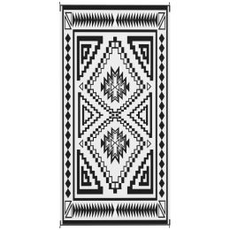 Reversible Outdoor Rug, Waterproof Plastic Straw With Carry Bag, 9 X 18, Black & White Square Patchwork (Option: Black)