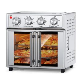 29.5 QT Air Fryer Convection Toaster Oven, French Door, 6 Slices, 1700W, Multifunction Oven, Air Fryer, Toast, Grill, Defrost, Bake, Time And Tem (Option: AFJ26AStainless)