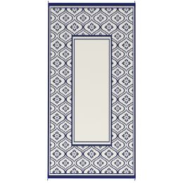 Reversible Outdoor Rug, Waterproof Plastic Straw With Carry Bag, 9 X 18, Blue & White Gourd Border (Option: Blue)