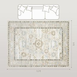 9x12 Area Rug, Indoor Boho Machine Washable Carpet For Living Room, Bedroom, Dining Room, Kitchen, Blue (Option: Blue)