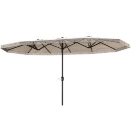 15ft Rectangle Patio Umbrella Extra Large Outdoor Umbrella With Fringe And Crank Handle, Cream White (Option: Cream White)