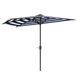 Half Umbrella Outdoor Patio Umbrella, Small Balcony Umbrella, Vented Half Patio Umbrella With Crank 8 Ribs, Porch Umbrella For Garden Deck Poolsi (Option: Navy Blue)