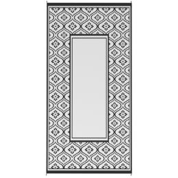 Reversible Outdoor Rug, Waterproof Plastic Straw With Carry Bag, 9 X 18, Black & White Gourd Border (Option: Black)