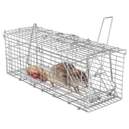 1Pc Foldable Rat Trap Cage Humane Live Rodent Trap Cage Galvanized Iron Mice Mouse Control Bait Catch With Detachable L Shaped Rod (Option: Silver)