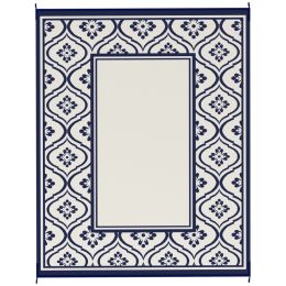 Reversible Outdoor Rug, Waterproof Plastic Straw With Carry Bag, 8 X 10, Blue & White Gourd Border (Option: Blue)