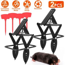 Hot Selling 2PCS Easy Setup Mole Scissor Traps Outdoor Reusable Mole Rodent Control Trap Solid Metal Material For Lawn Garden Yard Pro Type (Option: Black pro)