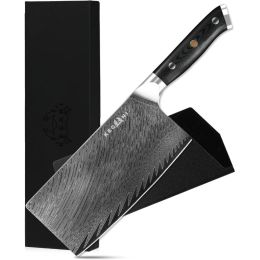 Kegani Meat Cleaver Knife 7 Inch - Damascus 73 Layers AUS-10 Steel Core Butcher Knife - G10 Handle Chinese Knife With Gift Box & Sheath (Option: Meat Cleaver Knife-Silver Knight Series)