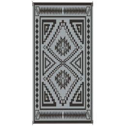 Reversible Outdoor Rug, Waterproof Plastic Straw With Carry Bag, 9 X 18, Black & Gray Square Patchwork (Option: Black)