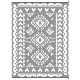 Reversible Outdoor Rug, Waterproof Plastic Straw With Carry Bag, 9 X 12, Gray & White Rhombus Patchwork (Option: Gray)