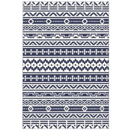 Reversible Outdoor Rug, Waterproof Plastic Straw With Carry Bag, 6 X 9, Blue  White Geometric (Option: Blue)