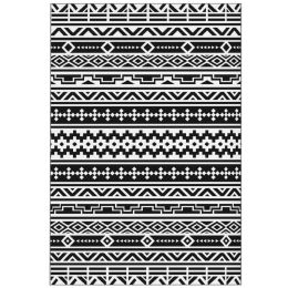 Reversible Outdoor Rug, Waterproof Plastic Straw With Carry Bag, 6 X 9, Black & White Geometric Wall (Option: Black)