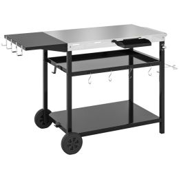 Outdoor Bar Cart Grill Table With Stainless Steel Tabletop, Wheeled Outdoor Serving Cart Prep Table With Storage, Hooks (Option: Black)