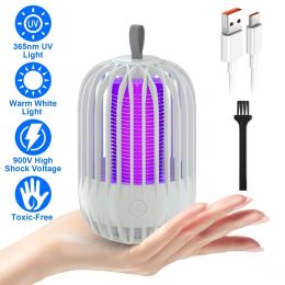 1Pc 900V High Voltage Cordless Indoor Bug Zapper Type C Rechargeable Mosquito Lamp Trap Portable Electric Mosquito Killer With Hanging Strap Nigh (Option: White)