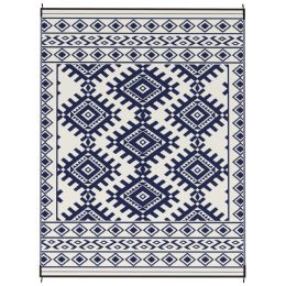 Reversible Outdoor Rug, Waterproof Plastic Straw With Carry Bag, 9 X 12, Blue  White Rhombus Border (Option: Blue)