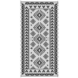 Reversible Outdoor Rug, Waterproof Plastic Straw With Carry Bag, 9 X 18, Black & White Rhombus Patchwork (Option: Black)