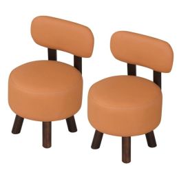 2-Piece Orange Small Footstools, Faux Leather Upholstery & Solid Rubber Wood Legs, 330LBS Load Capacity (Option: Defaulttitle)
