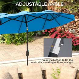 Double-sided Patio Umbrella, 9.5 Outdoor Umbrella With Push Button Tilt And Crank, 3 Air Vents And 12 Ribs, Cyan Blue (Option: Cyan Blue)