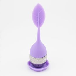 1pc Tea Infuser Silicone Handle Stainless Steel Strainer Drip Tray Included - Loose Tea Steeper - Best Tea Infuser For Loose Leaf Or Herbal Tea (Color: 1 Pack Purple)