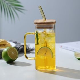 1pc, 13.5oz Adorable Glass Cups with Lids and Straws - Perfect for Back to School and On-the-Go Drinks (Color: Yellow)
