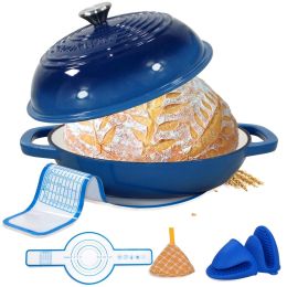 Enameled Cast Iron Dutch Oven with Lid,11" Bread Oven,6 Quart Enamel Bread Pan,Dutch Oven for Sourdough Baking-with Silicone Mat (Color: Blue)