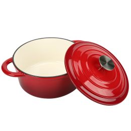 Dutch Oven,Dutch Oven Pot with Lid,3 QT Enamel Dutch Ovens with Dual Handles,Cast Iron Pot for Braiser,Cooking,Gifts for Family (Color: Red)