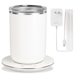 Self Stirring Coffee Mug with Lid Temperature Control Self-Heating Automatic Magnetic Mixing Mug with 3 Heat Settings Auto-Off Function For Coffe (Color: White, size: One size)