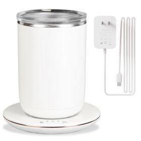 Self Stirring Coffee Mug with Lid Temperature Control Self-Heating Automatic Magnetic Mixing Mug with 3 Heat Settings Auto-Off Function For Coffe (Color: White, size: One size)