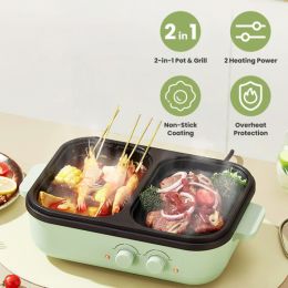 2-in-1 Electric Hot Pot & Grill Combo, Dual Separate Temperature Control, Non-Stick Die-Cast Aluminum, Overheat Protection, 33.82OZ Hot Pot 6.76O (Option: Defaulttitle)