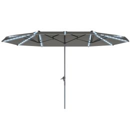 15ft Double-Sided Outdoor Umbrella With Solar Lights, Extra Large Aluminum Patio Umbrella With Crank, Dark Gray (Option: Gray)