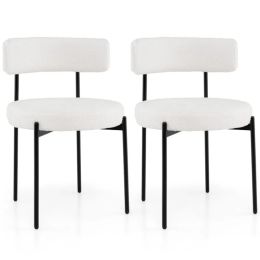 2 PCS White Sherpa Upholstered Dining Chair, Ergonomic Curved Backrest & Wide Round Seat (Option: Defaulttitle)