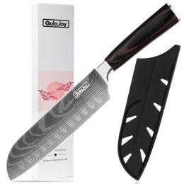 Qulajoy Santoku Knife, High Carbon Stainless Steel Chef Knife Japanese Kitchen Knives With Ergonomic Pakkawood Handle, Chopping Knife For Home Ki (Option: Santoku Knife)